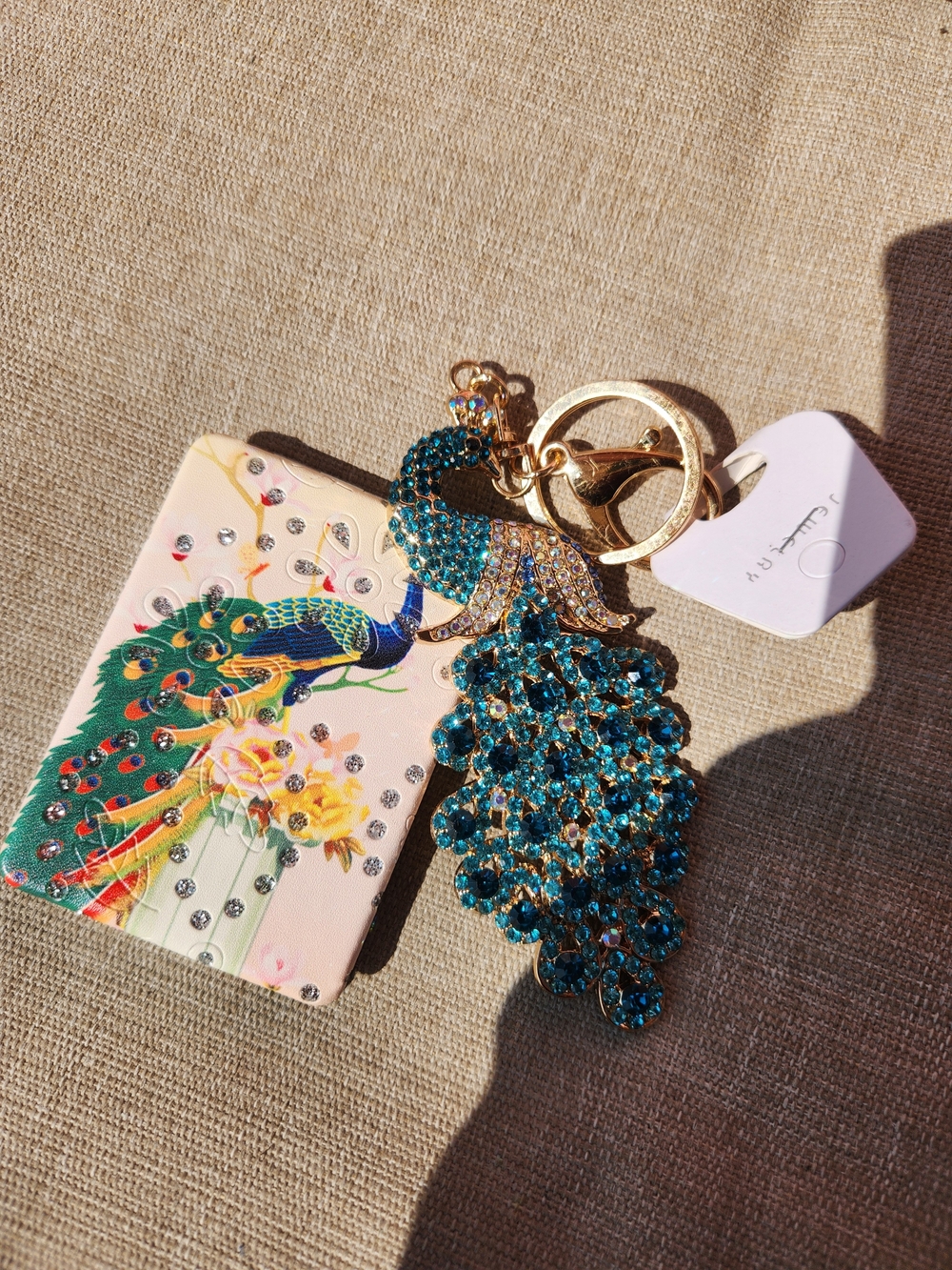 Peacock Crystal Keychain Charm - Blue Teal & Mirror Set Unbranded NIP